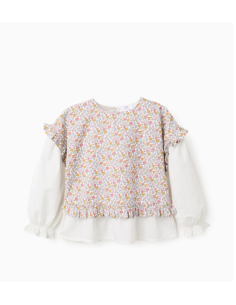 Blusa Combinada de Algodón Floral para Niña, Multicolor