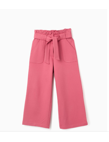 Pantalón en Punto Roma 'Wide Leg' para Niña, Rosa