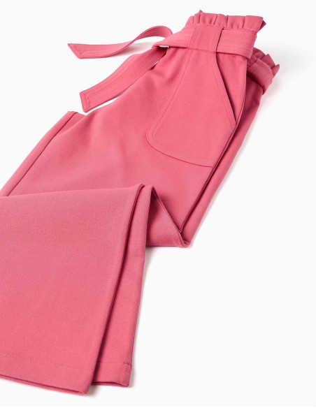 Pantalón en Punto Roma 'Wide Leg' para Niña, Rosa