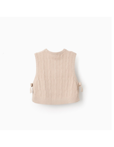 Chaleco de Punto Trenzado con Lazos para Niña, Beige 2