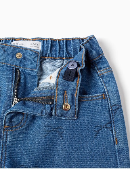 Vaqueros de Algodón con Motivo de Lazo para Niña, Azul
