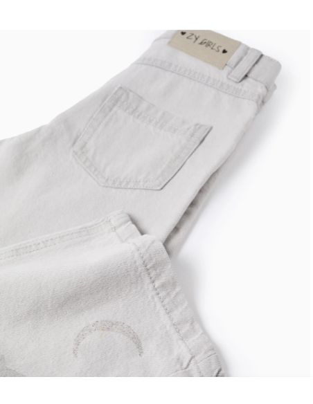 Vaqueros con estampado de estrellas y lunas brillantes para niña, gris