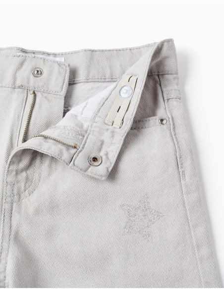 Vaqueros con estampado de estrellas y lunas brillantes para niña, gris