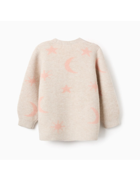 Chaqueta larga de punto con lúrex y bordado para niña, beige/rosa