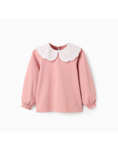 Camiseta con Cuello Bordado Inglés y Volantes...