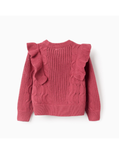 Jersey de Punto Calado con Volantes para Niña, Rosa 2
