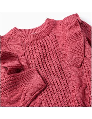 Jersey de Punto Calado con Volantes para Niña,...