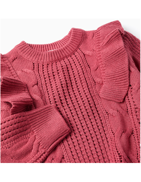 Jersey de Punto Calado con Volantes para Niña, Rosa