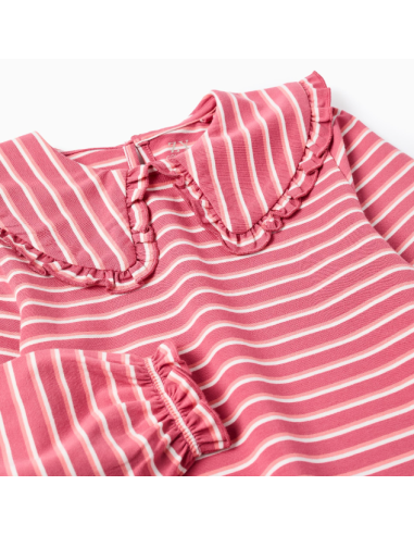 Camiseta a Rayas con Cuello Maxi y Volantes...
