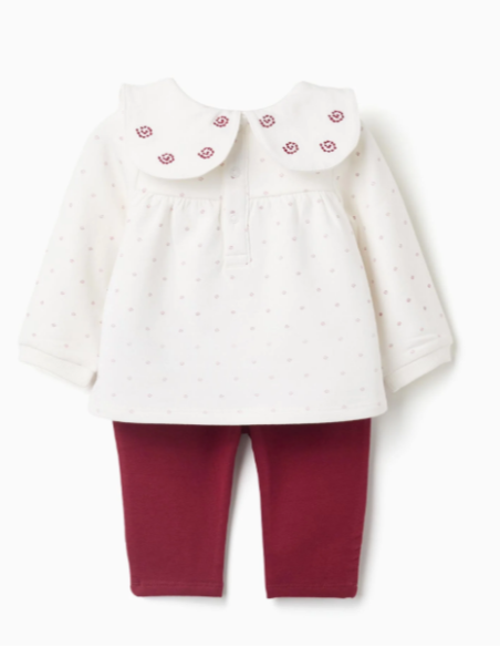 Sudadera + pantalón perchados para recién nacida, blanco/burdeos