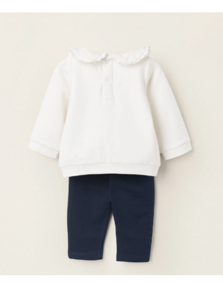 Sweat + Pantalón para Recién Nacida 'Blooming', Blanco/Azul Oscuro