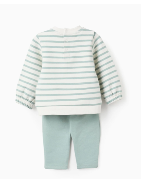 Sudadera + Pantalón Rayas para Recién Nacida, Blanco/Verde Agua