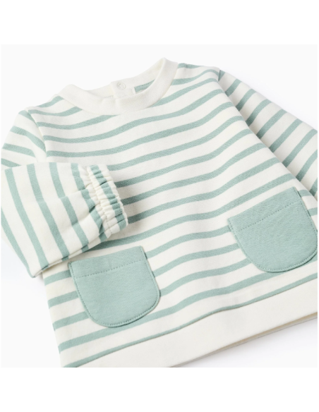 Sudadera + Pantalón Rayas para Recién Nacida, Blanco/Verde Agua