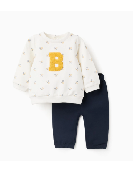 Chándal con Motivo 'Llaves' para Recién Nacido, Blanco/Azul
