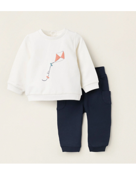 Sudadera y Pantalón Perchados 'Cometa', Blanco/Azul