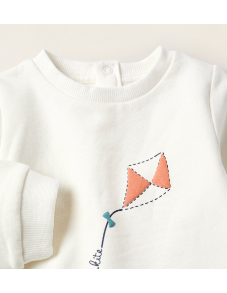 Sudadera y Pantalón Perchados 'Cometa', Blanco/Azul