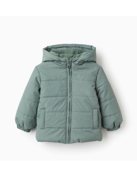 Chaqueta Acolchada con Capucha y Forro Polar para Bebé Niño, Verde Agua