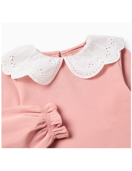 Camiseta con Cuello Bordado Inglés y Volantes para Bebé Niña, Rosa