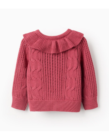 Chaqueta de Punto Calado con Efectos y Volantes para Bebé Niña, Rosa