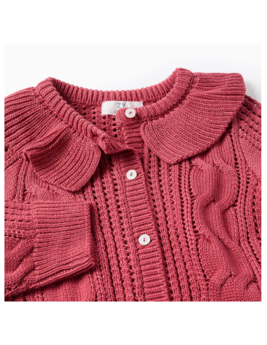 Chaqueta de Punto Calado con Efectos y Volantes...