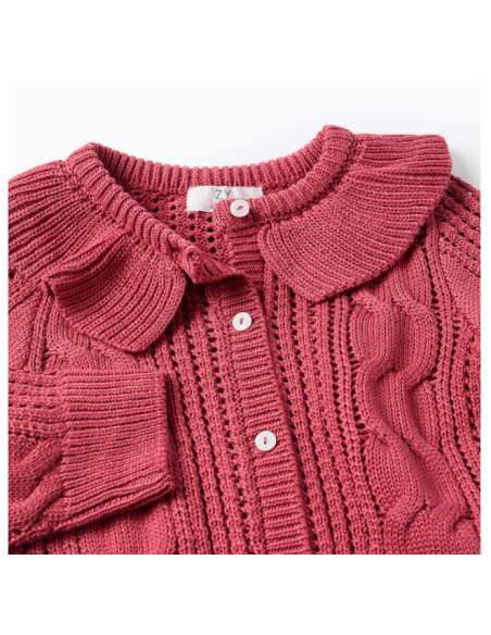 Chaqueta de Punto Calado con Efectos y Volantes para Bebé Niña, Rosa