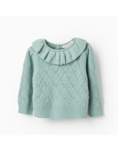 Jersey de Punto Calado con Volantes para Bebé Niña, Verde