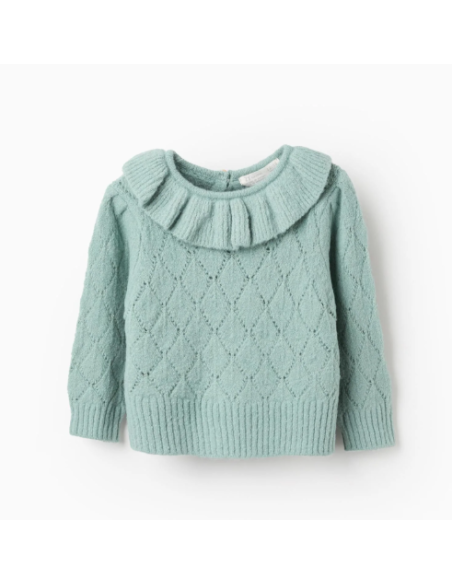 Jersey de Punto Calado con Volantes para Bebé Niña, Verde