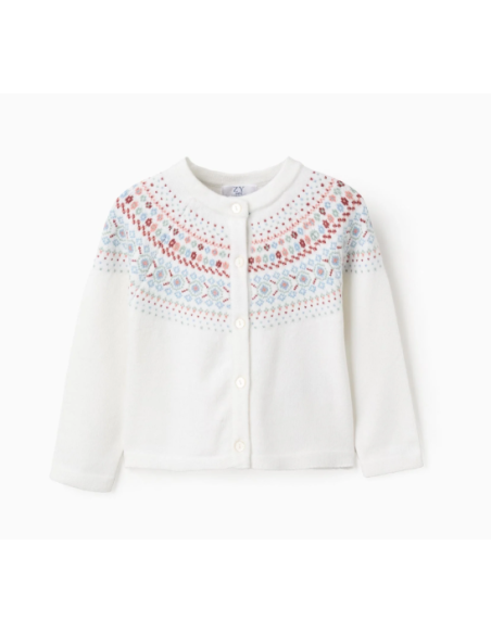 Chaqueta de Punto con Jacquard para Bebé Niña, Blanco
