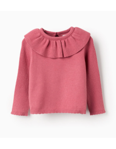 Jersey de Punto con Cuello de Volantes para Bebé Niña, Rosa