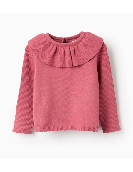 Jersey de Punto con Cuello de Volantes para Bebé Niña, Rosa