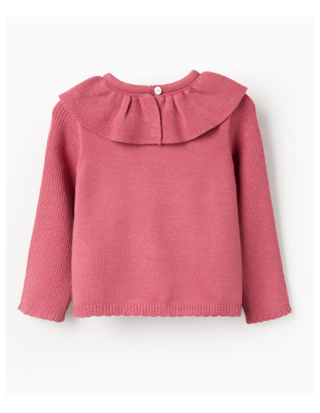 Jersey de Punto con Cuello de Volantes para Bebé Niña, Rosa