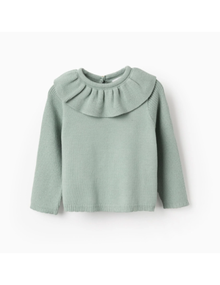 Jersey de Punto con Cuello de Volantes para Bebé Niña, Verde