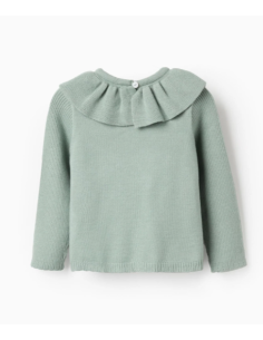 Jersey de Punto con Cuello de Volantes para Bebé Niña, Verde 2