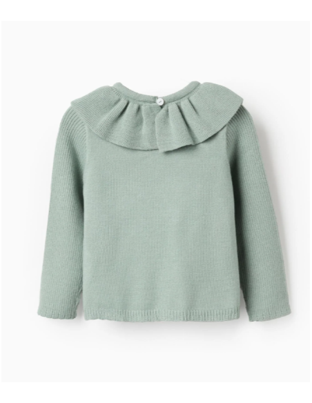 Jersey de Punto con Cuello de Volantes para Bebé Niña, Verde