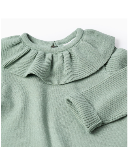 Jersey de Punto con Cuello de Volantes para Bebé Niña, Verde