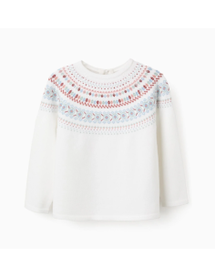 Jersey de Punto con Jacquard para Niña, Blanco