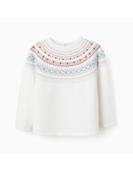 Jersey de Punto con Jacquard para Niña, Blanco