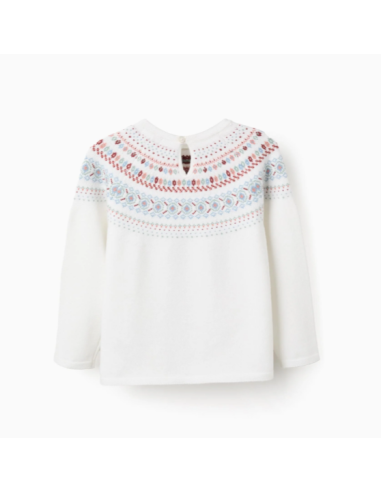 Jersey de Punto con Jacquard para Niña, Blanco