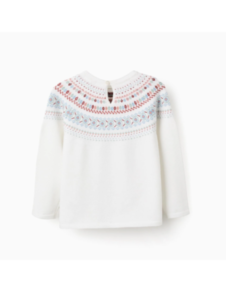 Jersey de Punto con Jacquard para Niña, Blanco