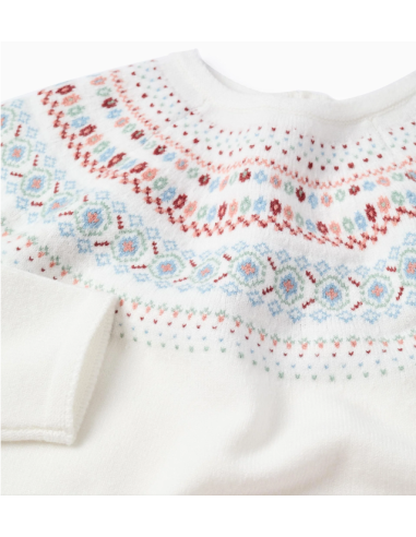 Jersey de Punto con Jacquard para Niña, Blanco