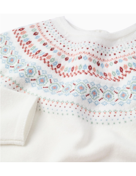 Jersey de Punto con Jacquard para Niña, Blanco