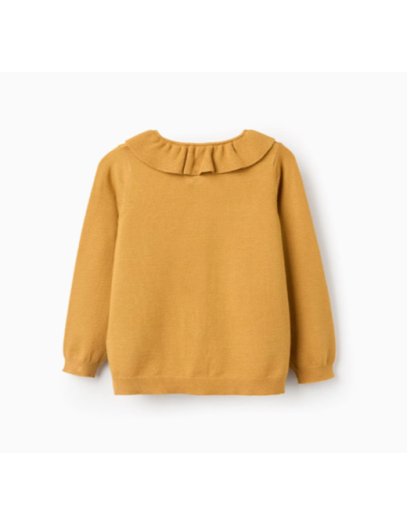 Chaqueta de Punto Fino con Volantes para Niña, Amarillo