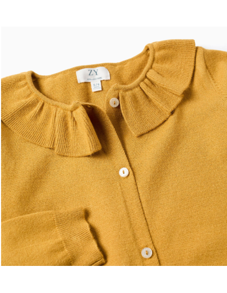 Chaqueta de Punto Fino con Volantes para Niña, Amarillo