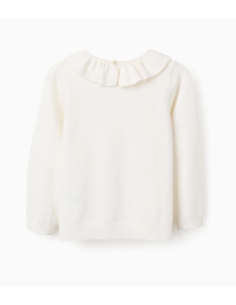 Jersey de Punto Fino con Volantes para Niña, Blanco 2