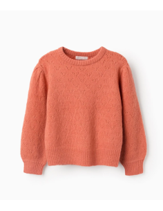 Jersey de Punto Calado y Hombros Caídos para Niña, Naranja