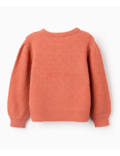 Jersey de Punto Calado y Hombros Caídos para Niña, Naranja 2