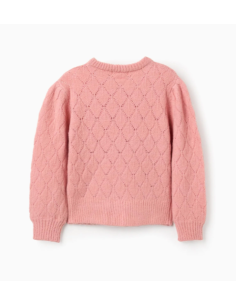 Jersey de Punto Calado y Hombros Caídos para Niña, Rosa 2