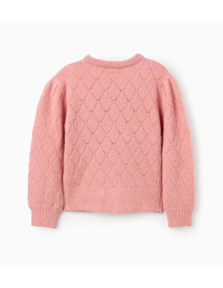Jersey de Punto Calado y Hombros Caídos para Niña, Rosa