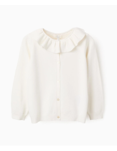 Chaqueta de Punto Fino con Volantes para Niña, Blanco