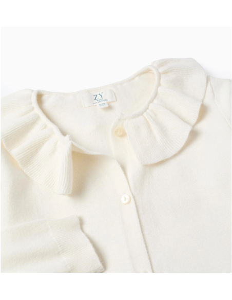 Chaqueta de Punto Fino con Volantes para Niña, Blanco